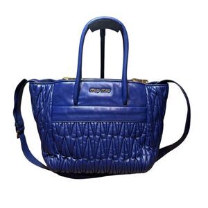 MIU MIU Bluette Matelesse Quilted 2way Double Zip Satchel Top Handles Auth Small